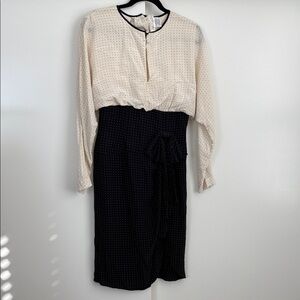 Classic Two-Tone Polka Dot Midi Dress - Cream & Black